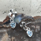 Ribbon with Dangling Gemstone Heart Silver Post Earrings TER1858 - Jewelry