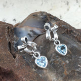 Ribbon with Dangling Gemstone Heart Silver Post Earrings TER1858 - Jewelry