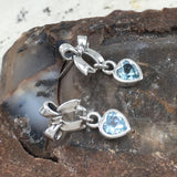 Ribbon with Dangling Gemstone Heart Silver Post Earrings TER1858 - Jewelry