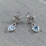 Ribbon with Dangling Gemstone Heart Silver Post Earrings TER1858 - Jewelry