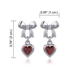 Ribbon with Dangling Gemstone Heart Silver Post Earrings TER1858 - Jewelry