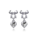 Ribbon with Dangling Gemstone Heart Silver Post Earrings TER1858 - Jewelry