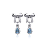 Ribbon with Dangling Teardrop Gemstone Silver Post Earrings TER1859 - Jewelry