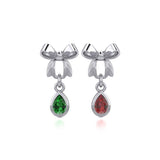 Ribbon with Dangling Teardrop Gemstone Silver Post Earrings TER1859 - Jewelry