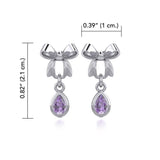 Ribbon with Dangling Teardrop Gemstone Silver Post Earrings TER1859 - Jewelry