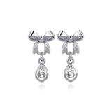 Ribbon with Dangling Teardrop Gemstone Silver Post Earrings TER1859 - Jewelry