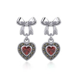 Ribbon with Dangling Marcasite Heart Gemstone Silver Post Earrings TER1860 - Jewelry