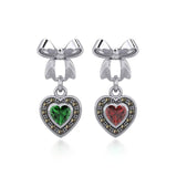 Ribbon with Dangling Marcasite Heart Gemstone Silver Post Earrings TER1860 - Jewelry