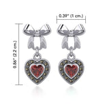 Ribbon with Dangling Marcasite Heart Gemstone Silver Post Earrings TER1860 - Jewelry