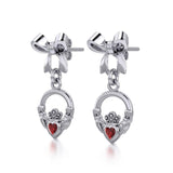 Ribbon with Dangling Gemstone Claddagh Silver Post Earrings TER1861 - Jewelry