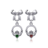 Ribbon with Dangling Gemstone Claddagh Silver Post Earrings TER1861 - Jewelry