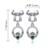 Ribbon with Dangling Gemstone Claddagh Silver Post Earrings TER1861 - Jewelry