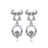 Ribbon with Dangling Gemstone Claddagh Silver Post Earrings TER1861 - Jewelry