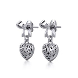 Ribbon with Dangling Filigree Heart Silver Post Earrings TER1863 - Jewelry