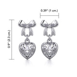 Ribbon with Dangling Filigree Heart Silver Post Earrings TER1863 - Jewelry