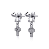 Ribbon with Dangling Celtic Cross Silver Post Earrings TER1864 - Jewelry