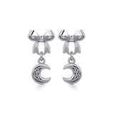 Ribbon with Dangling Celtic Crescent Moon Silver Post Earrings TER1865