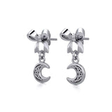 Ribbon with Dangling Celtic Crescent Moon Silver Post Earrings TER1865 - Jewelry