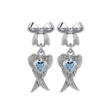 Ribbon with Dangling Double Angel Gemstone Wings Silver Post Earrings TER1866 - Jewelry