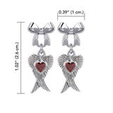 Ribbon with Dangling Double Angel Gemstone Wings Silver Post Earrings TER1866 - Jewelry