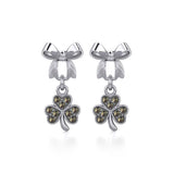 Ribbon with Dangling Marcasite Lucky Shamrock Clover Sterling Silver Post Earrings TER1867