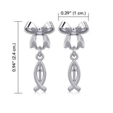 Ribbon with Dangling Christian Fish Silver Post Earrings TER1869 - Jewelry