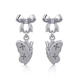 Ribbon with Dangling Butterfly Silver Post Earrings TER1870