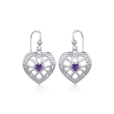 Flower in Heart Silver Earrings with Gemstone TER1880 - Jewelry