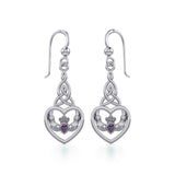 Heart Claddagh with Celtic Trinity Knot Silver Earrings with Gemstone TER1882 - Jewelry