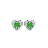 Lucky Heart Four Leaf Clover Silver Post Earrings with Enamel TER1888