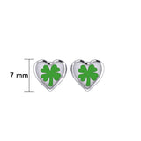 Lucky Heart Four Leaf Clover Silver Post Earrings with Enamel TER1888 - Jewelry