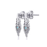 Peacock Tail Silver Post Earrings with Gemstone TER1916 - Jewelry