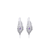 Peacock Tail Silver Post Earrings with Gemstone TER1916