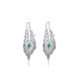 Peacock Tail Silver Post Earrings with Gemstone TER1916 - Jewelry