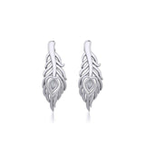 Peacock Tail Silver Post Earrings with Gemstone TER1916 - Jewelry