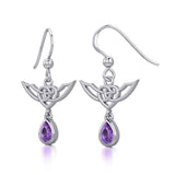 Celtic Knotwork Silver Earrings with Dangling Gemstone TER1933 - Jewelry