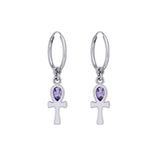 The cross of life ~ Sterling Silver Ankh Hoop Earrings with Gemstone TER2087 - Jewelry