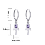 The cross of life ~ Sterling Silver Ankh Hoop Earrings with Gemstone TER2087