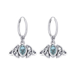 Celtic Trinity Knot Silver Hoop Earrings Blue