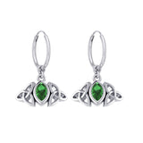 Celtic Trinity Knot Silver Hoop Earrings Green