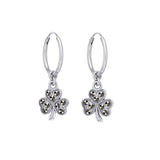 Celtic Shamrock Silver Hoop Earrings with Marcasite TER2108