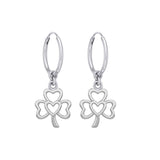 Modern Shamrock with Heart Silver Hoop Earrings TER2109