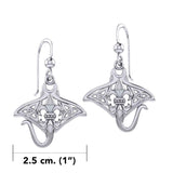 Celtic Manta Ray with Fleur De Lis Symbol Silver Earrings TER2166