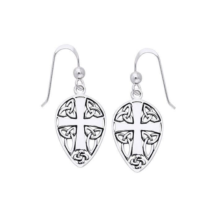 Celtic Knotwork Cross Shield Silver Earrings TER471 - Jewelry