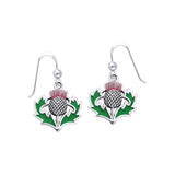 Celtic Alba Thistle ~ Sterling Silver Hook Earrings with Green and Purple Enamel TER486