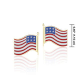 Silver and Gold American Flag with Enamel Post Earrings TEV1149 - Jewelry