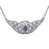 Flower Blossom Silver Necklace with Gemstone TN040 - Jewelry