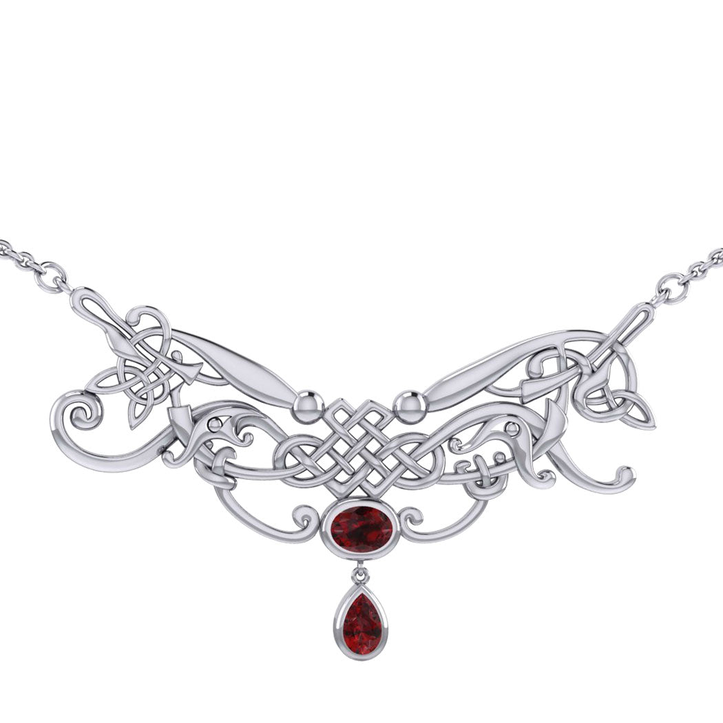 An ancient representation of wonder and endless cycles ~ Celtic Knotwork Sterling Silver Necklace with Gemstone TN054