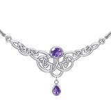 Celtic Knotwork Silver Necklace with Dangling Gemstone TN259