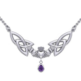 A love in full extent ~ Celtic Knotwork Claddagh Sterling Silver Necklace Jewelry with Gemstone TN260 - Jewelry